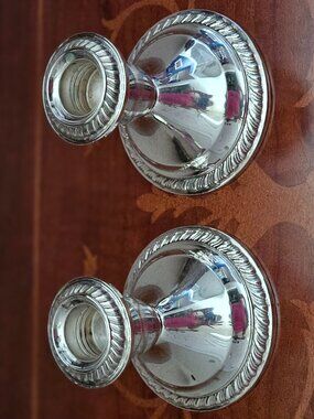 RARE VINTAGE ANTIQUE 2 GORHAM STERLING SILVER ROPE WEIGHTED CANDLE STICK HOLDER